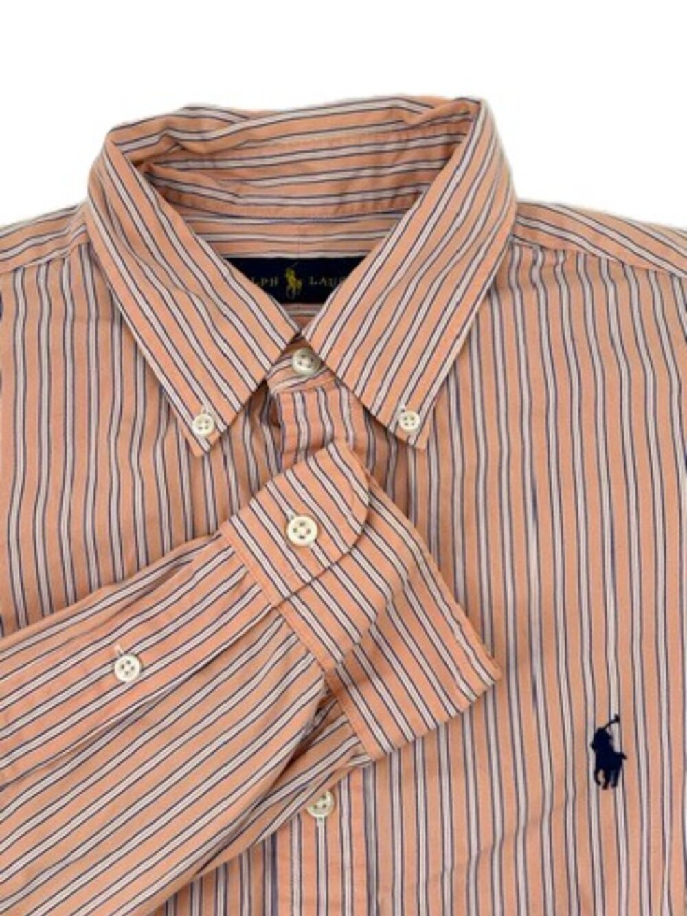 Ralph Lauren Button Down Long Sleeve 16 Dress Shirt Stripes Orange Blue White